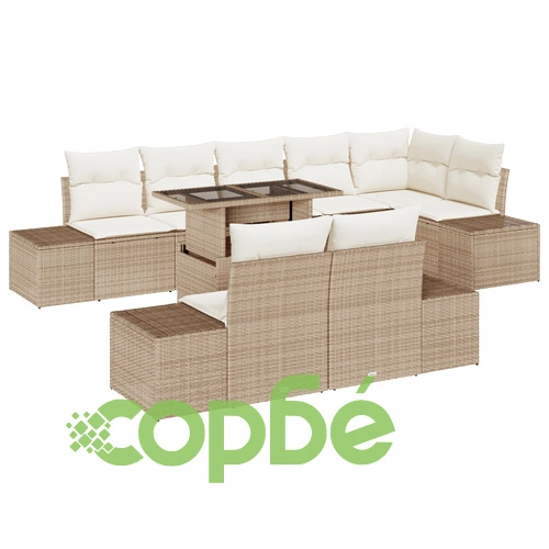 Градински диван комплект 9 части от Ратан и Полиестер в Бежов цвят ➤ топ цена ➤ sorbe.bg