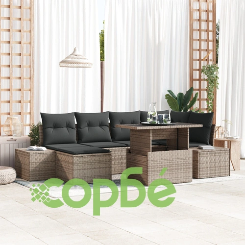 Комплект градински диван от 7 части - Сив Ратан с Възглавници за открито ➤ топ цена ➤ sorbe.bg