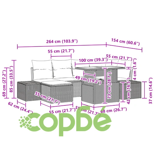 Комплект градински диван от 7 части - Сив Ратан с Възглавници за открито ➤ топ цена ➤ sorbe.bg