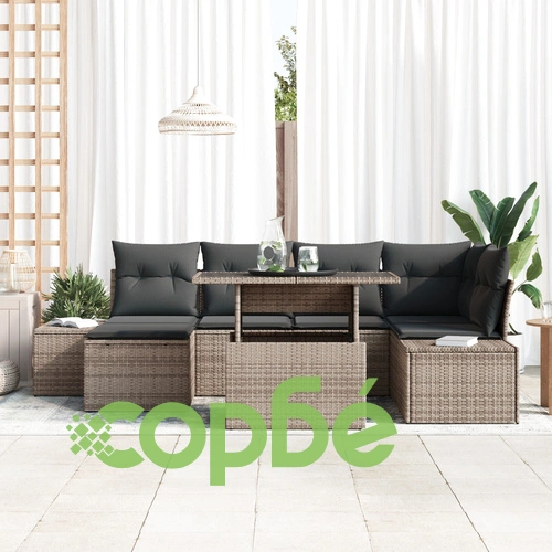 Комплект градински диван от 7 части - Сив Ратан с Възглавници за открито ➤ топ цена ➤ sorbe.bg