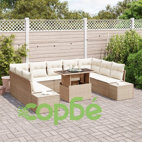 Градински диван комплект 10 части от натурален ратан - Бежов секционен комплект за тераса ➤ топ цена ➤ sorbe.bg