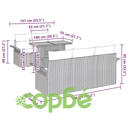 Градински комплект мебели 6 части полиратан акация 100x55x73 см бежов ➤ топ цена ➤ sorbe.bg