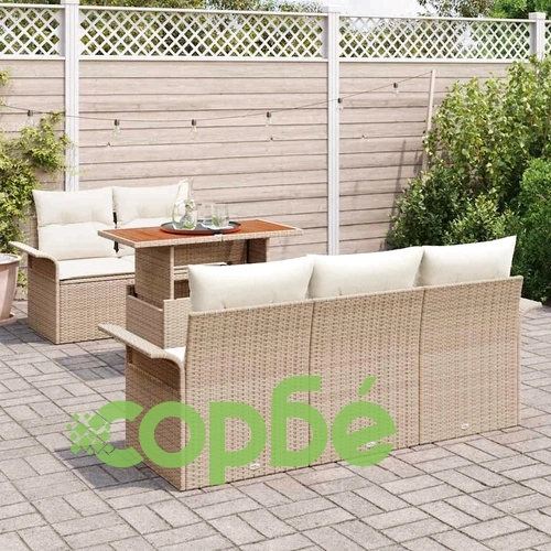 Градински комплект мебели 6 части полиратан акация 100x55x73 см бежов ➤ топ цена ➤ sorbe.bg