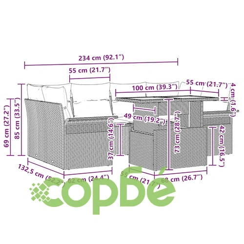 Градински комплект мебели 7 части полиратан бежово кремаво 100x55x73 см ➤ топ цена ➤ sorbe.bg