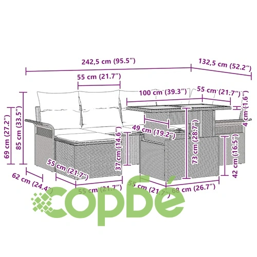 Градински комплект от 7 части с възглавници бежов полиротан и акация ➤ топ цена ➤ sorbe.bg