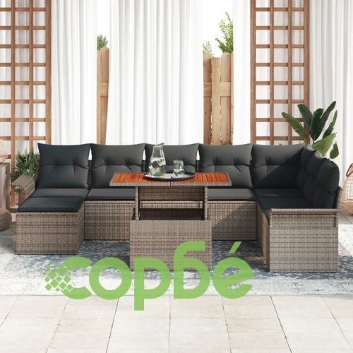 Градински диван комплект от 9 части - Сив Полиратан за 8 души ➤ топ цена ➤ sorbe.bg