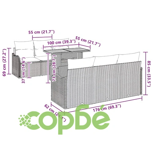 Градински комплект мебели 7 части полиратан акация бежов крем 100x55x73 см ➤ топ цена ➤ sorbe.bg