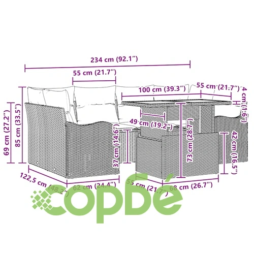 Градински комплект мебели 7 части полиратан акация бежов 100x55x73 см ➤ топ цена ➤ sorbe.bg