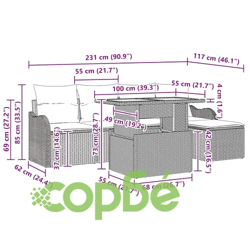 6-частен градински комплект с възглавници от полиратан и акация бежов ➤ топ цена ➤ sorbe.bg