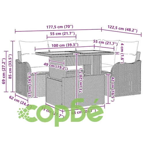 Градински комплект от 5 части с възглавници бежово и кремаво полиратан акация 100x55x73 см ➤ топ цена ➤ sorbe.bg