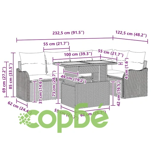 Градински диван комплект 6 части полиратан акация бежово кремаво 100x55x73 см ➤ топ цена ➤ sorbe.bg