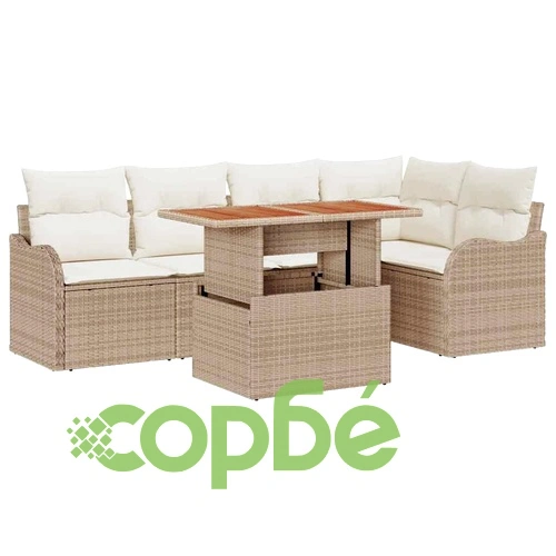 Градински диван комплект 6 части полиратан акация бежово кремаво 100x55x73 см ➤ топ цена ➤ sorbe.bg