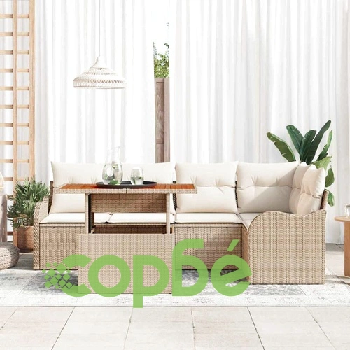 Градински диван комплект 6 части полиратан акация бежово кремаво 100x55x73 см ➤ топ цена ➤ sorbe.bg