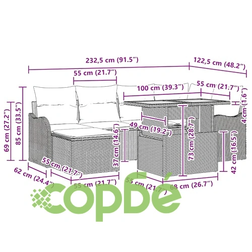 7-части градински диван комплект с възглавници бежов полиратан акация ➤ топ цена ➤ sorbe.bg