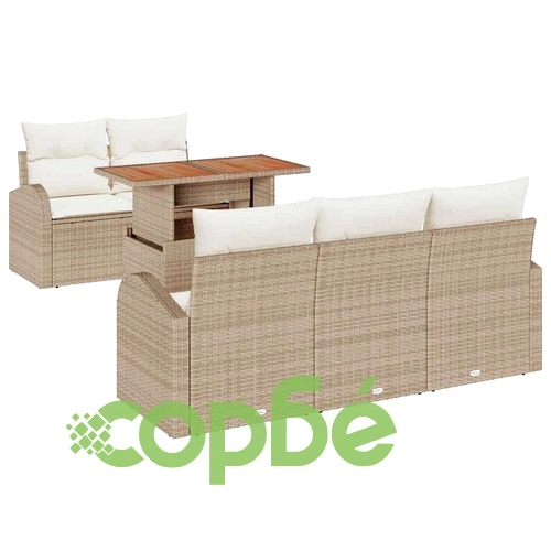 Градински комплект 6 части с възглавници бежов полиратан акация 100x55x73 см ➤ топ цена ➤ sorbe.bg
