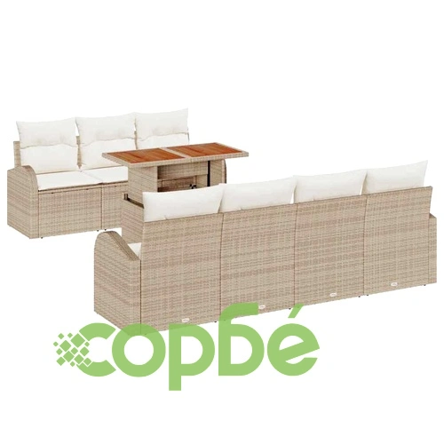 Градински комплект мебели 8 части с възглавници бежов полиратан акация 100x55x73 см ➤ топ цена ➤ sorbe.bg