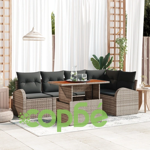 Комплект градински диван от 6 части с функция за съхранение, сив полиратан ➤ топ цена ➤ sorbe.bg