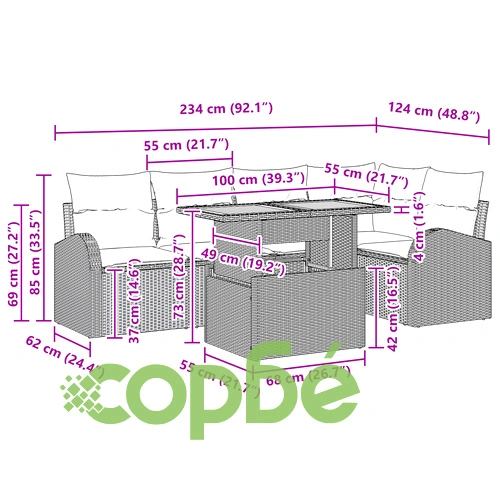 Комплект градински диван от 6 части с функция за съхранение, сив полиратан ➤ топ цена ➤ sorbe.bg