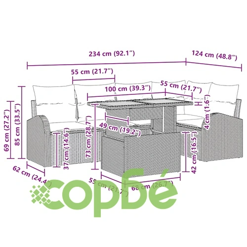 Градински комплект от полиратан с възглавници 6 части бежов 100x55x73 см ➤ топ цена ➤ sorbe.bg