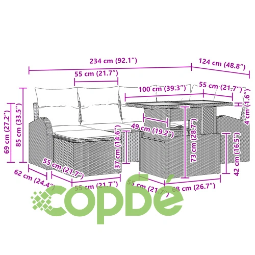 Градински комплект от 7 части - Сив Ратан диван с функция за съхранение ➤ топ цена ➤ sorbe.bg