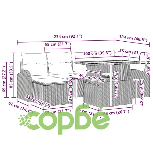 Градински комплект 7 части с възглавници бежово полиротан акация ➤ топ цена ➤ sorbe.bg