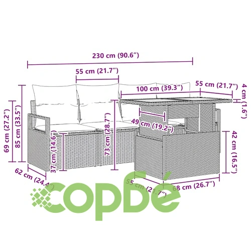 5-частен градински комплект от полиратан и акация 100x55x73 см бежов ➤ топ цена ➤ sorbe.bg