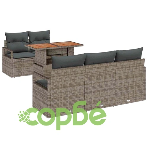 Градински комплект мебели 6 части сив полиратан акация 100x55x73 см ➤ топ цена ➤ sorbe.bg