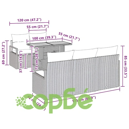 Градински комплект мебели 6 части с възглавници бежов полиратан и акация 100x55x73 см ➤ топ цена ➤ sorbe.bg