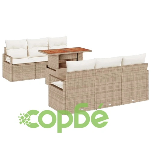Градински комплект мебели 7 части от полиратан и акация 100x55x73 см бежов ➤ топ цена ➤ sorbe.bg