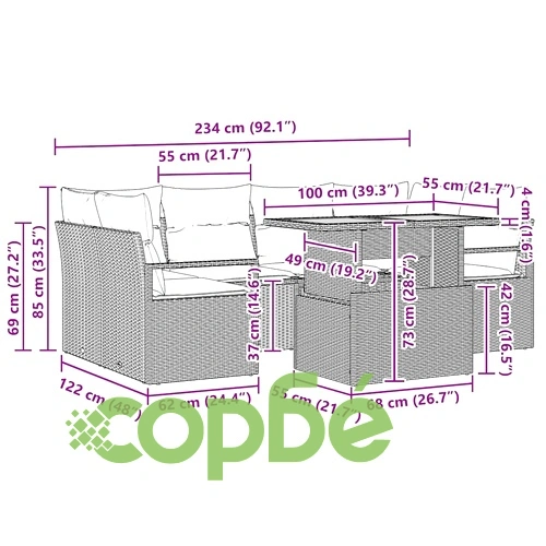 Градински комплект от полиратан 7 части бежов и кремав 100x55x73 см ➤ топ цена ➤ sorbe.bg
