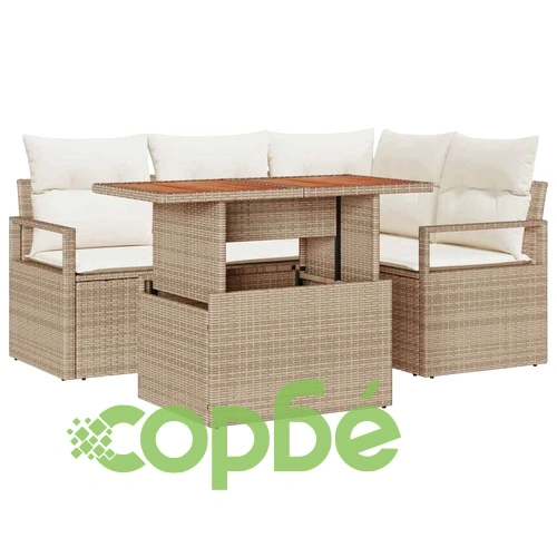 Градински комплект за сядане 5 части от полиратан с възглавници бежов и кремав ➤ топ цена ➤ sorbe.bg
