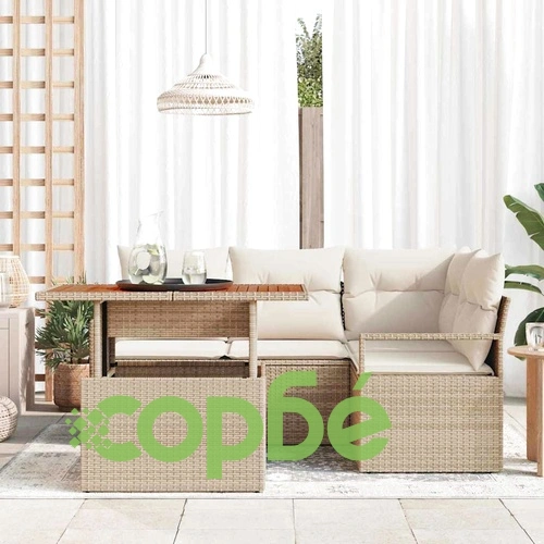 Градински комплект за сядане 5 части от полиратан с възглавници бежов и кремав ➤ топ цена ➤ sorbe.bg