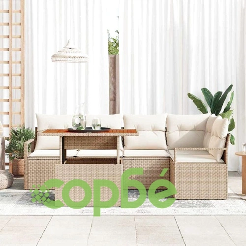 Комплект градинска мебел 6 части полиратан акация бежов кремав ➤ топ цена ➤ sorbe.bg