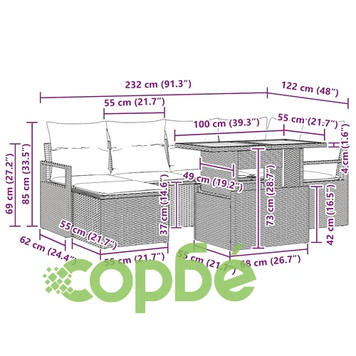 Градински комплект мебели 7 части полиратан акация бежов кремав ➤ топ цена ➤ sorbe.bg