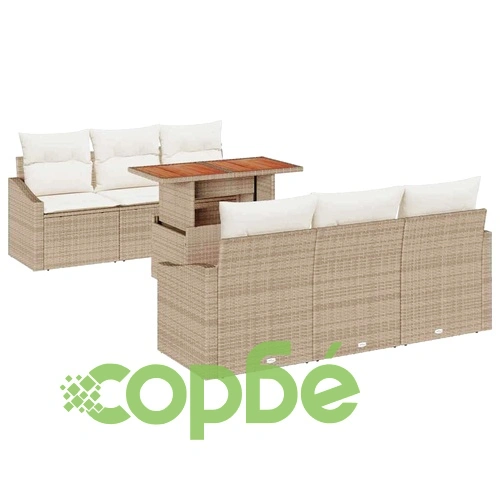 Градински комплект от полиратан и акация бежов/кремав 100x55x73 см за 6 души ➤ топ цена ➤ sorbe.bg
