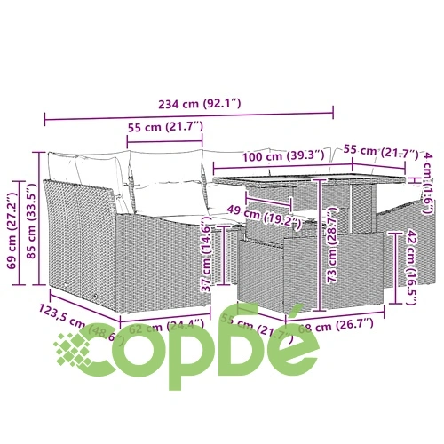 7-частен комплект за хранене в градината от полиратан и акация 100x55x73 см ➤ топ цена ➤ sorbe.bg