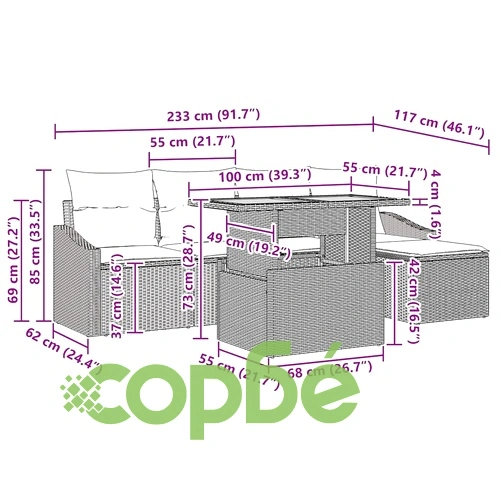 Комплект за хранене в градината 6 части с възглавници бежов полиратан акация ➤ топ цена ➤ sorbe.bg