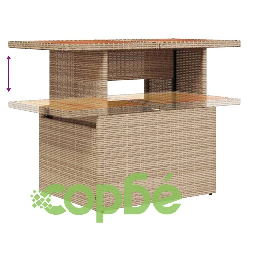 5-частен комплект за градинско хранене с възглавници от полиратан и акация 100x55x73 см ➤ топ цена ➤ sorbe.bg