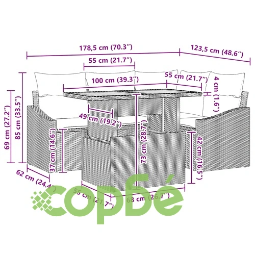 5-частен комплект за градинско хранене с възглавници от полиратан и акация 100x55x73 см ➤ топ цена ➤ sorbe.bg