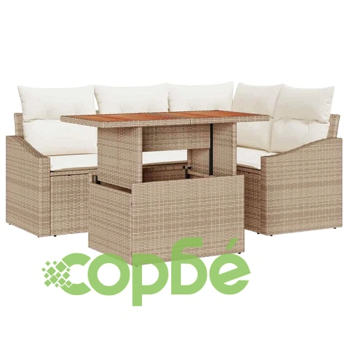 5-частен комплект за градинско хранене с възглавници от полиратан и акация 100x55x73 см ➤ топ цена ➤ sorbe.bg