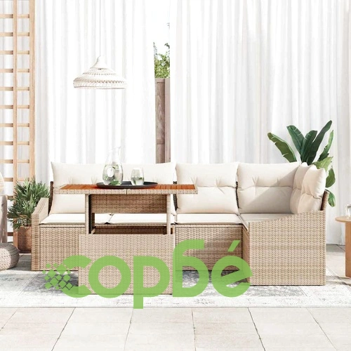 Комплект за хранене в градината от полиратан 6 части бежов 100x55x73 см ➤ топ цена ➤ sorbe.bg