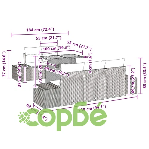 Градински комплект за хранене 6 части с възглавници бежов полиратан акация ➤ топ цена ➤ sorbe.bg