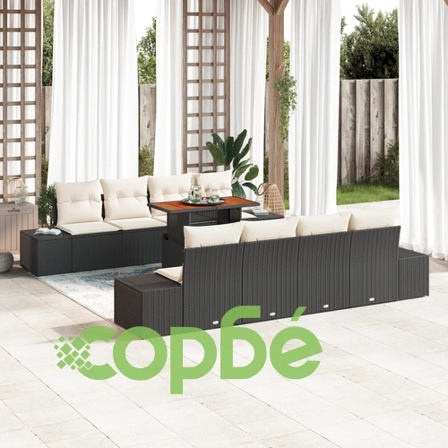 Градински комплект от 7 части с диван от естествен ратан в черен цвят ➤ топ цена ➤ sorbe.bg