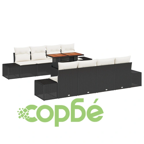 Градински комплект от 7 части с диван от естествен ратан в черен цвят ➤ топ цена ➤ sorbe.bg