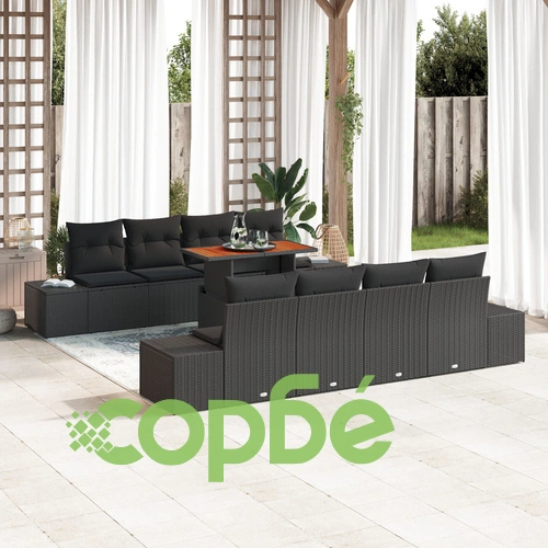 Градински комплект от 7 части с диван от естествен ратан в черен цвят ➤ топ цена ➤ sorbe.bg