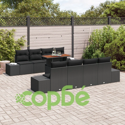 Градински комплект от 7 части с диван от естествен ратан в черен цвят ➤ топ цена ➤ sorbe.bg
