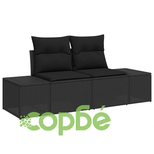 Градински комплект от 7 части с диван от естествен ратан в черен цвят ➤ топ цена ➤ sorbe.bg