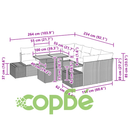 Комплект градински дивани от черен ратан и текстил - 9 части ➤ топ цена ➤ sorbe.bg