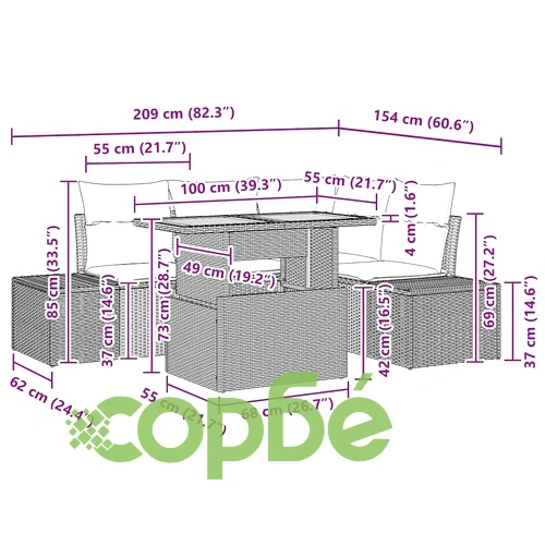 Градински комплект мебели 5 части полиратан акация бежов кремав 100x55x73 см ➤ топ цена ➤ sorbe.bg