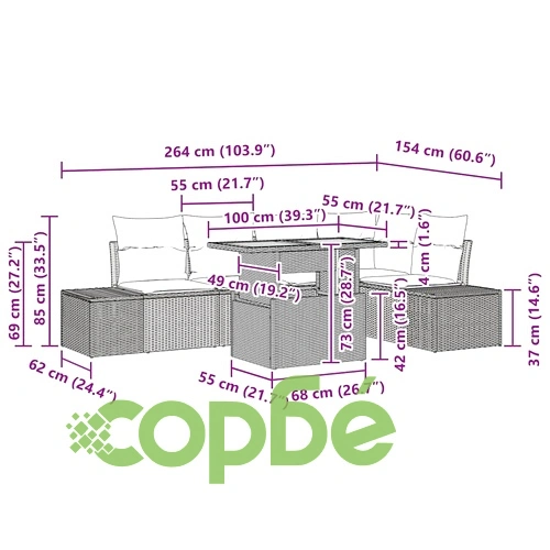 Комплект за хранене в градината 6 части полиратан акация бежов кремав ➤ топ цена ➤ sorbe.bg